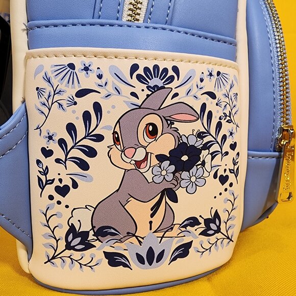 Loungefly Disney Bambi White and Blue Floral Flower Thumper Mini Backpack NEW